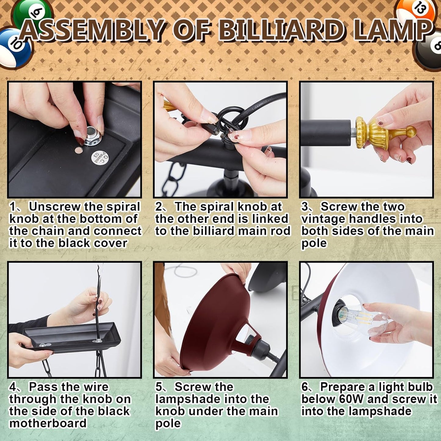 3 Lights Adjustable Pool Table Lights for 7'-8' Billiard Light Hanging Pool Table Light Fixture Lighting Pendant Lamp with Metal Shades for Game Rooms, Bulb Not Included(Burgundy Red)