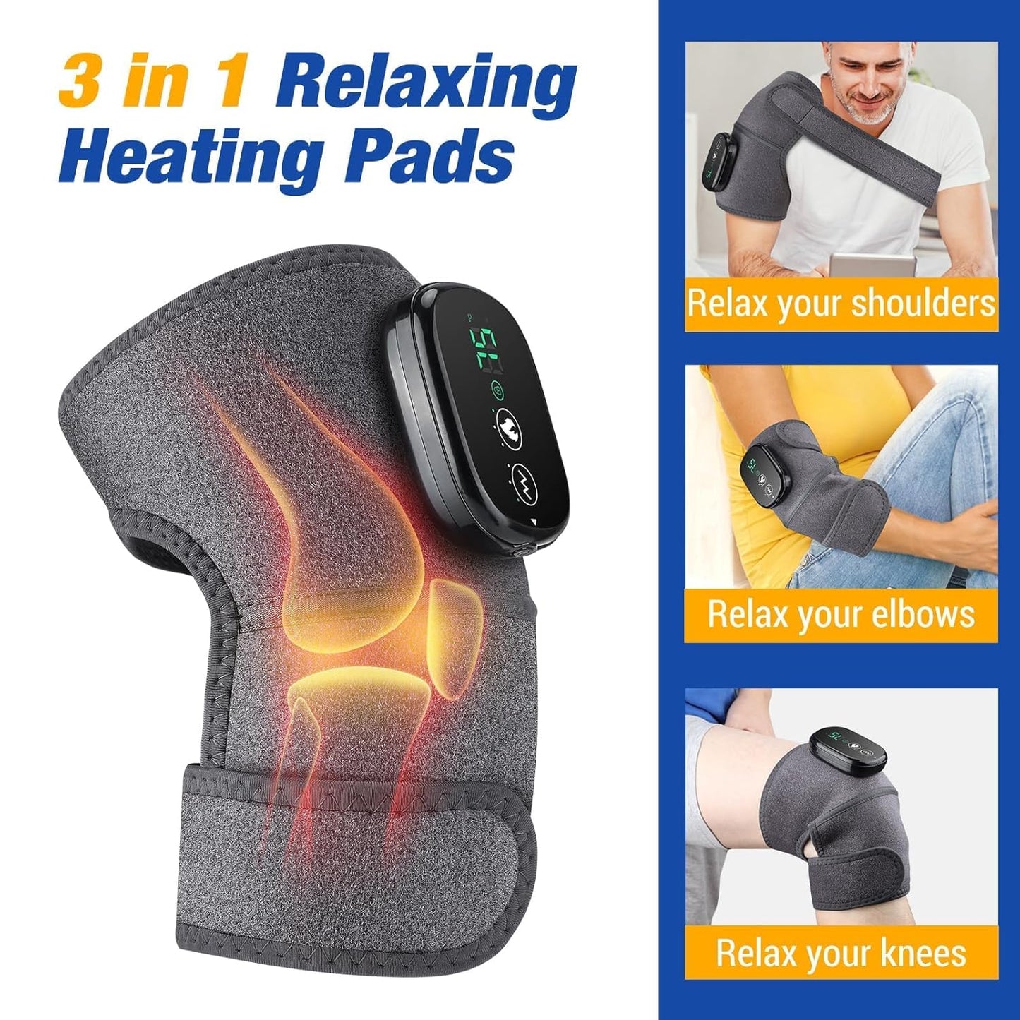 Northern Brothers Knee Massager for Pain Relief, Knee Pain Relief for Arthritis & Muscle Relaxation, Heating Pad for Knees Shoulder Elbow, Wireless Portable, Gifts for Men Women(1Pack)