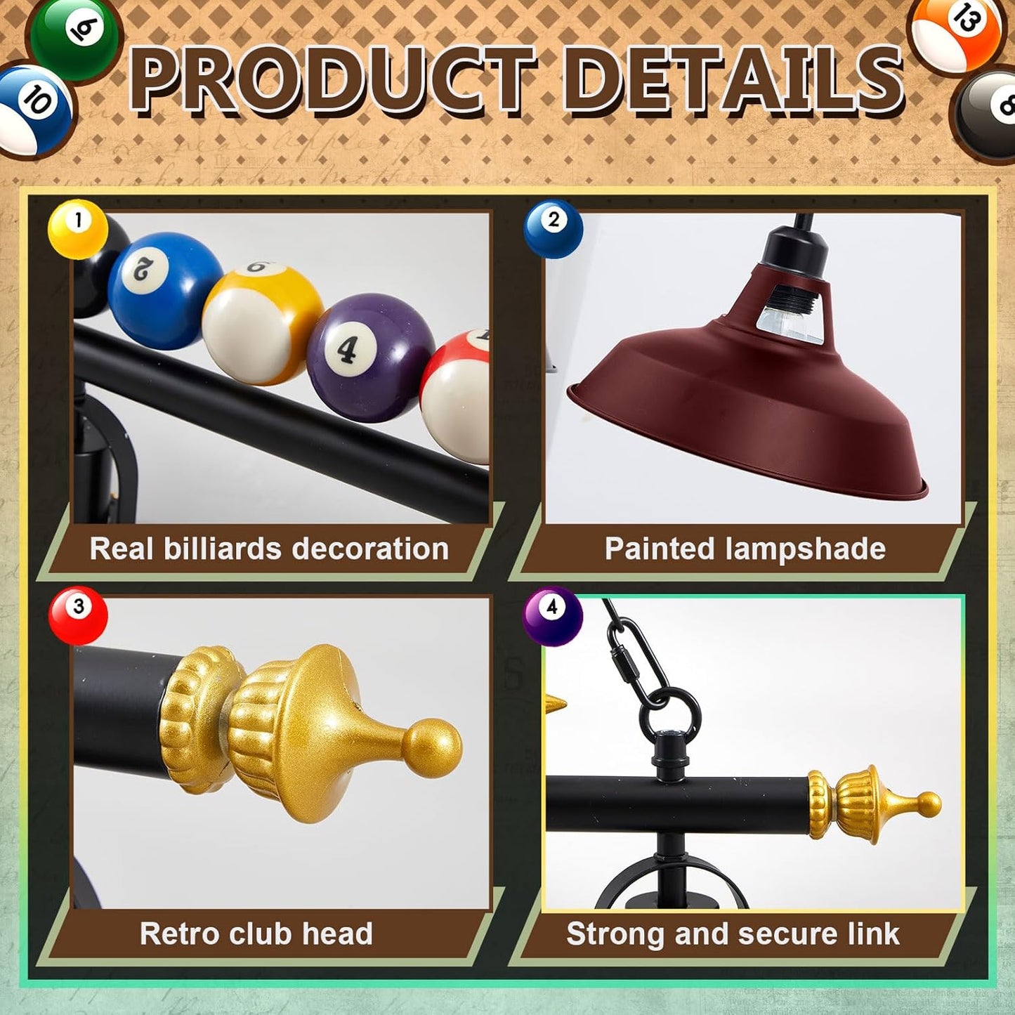 3 Lights Adjustable Pool Table Lights for 7'-8' Billiard Light Hanging Pool Table Light Fixture Lighting Pendant Lamp with Metal Shades for Game Rooms, Bulb Not Included(Burgundy Red)