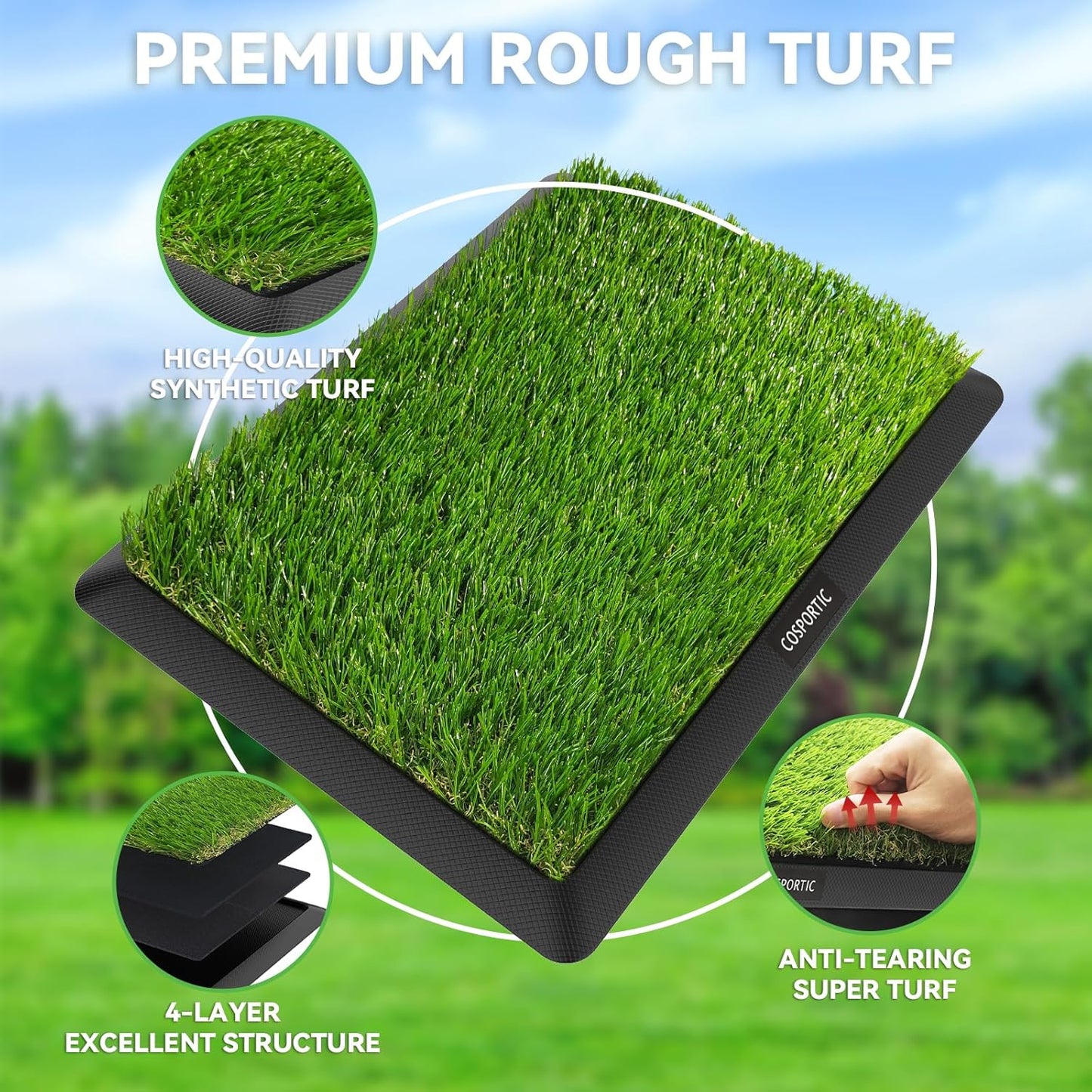Golf Hitting Mat,Golf Training Mat for Swing Path Feedback Detection Batting, Extra Replaceable Golf Practice Mat 16"x12", Golf Gifts for Men Women for Home Indoor Outdoor