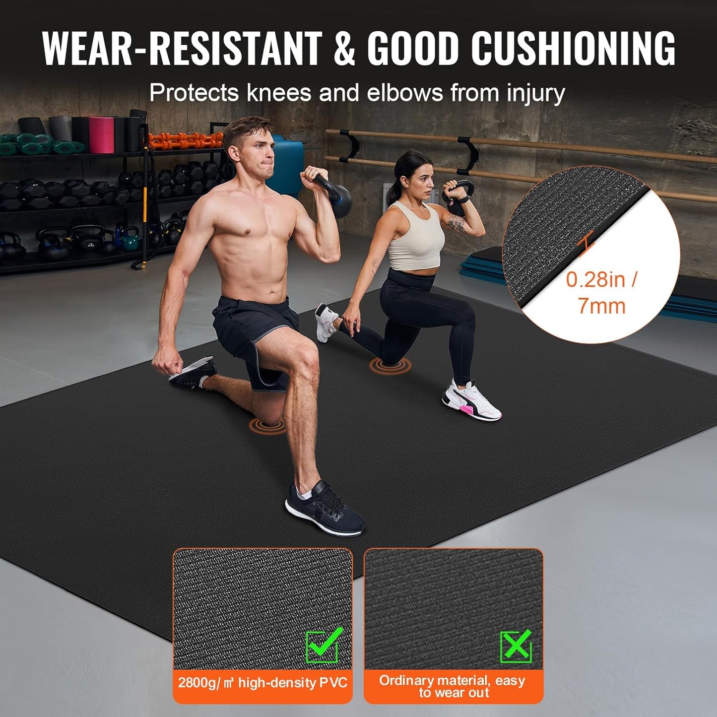 VEVOR Large Exercise Mat, Non Slip High Density Premium Yoga Mat, Exercise Yoga Mat for Men Women, Fitness & Exercise Mat with Bag & Carry Strap, for All Types of Home Yoga, Pilate & Floor Workout