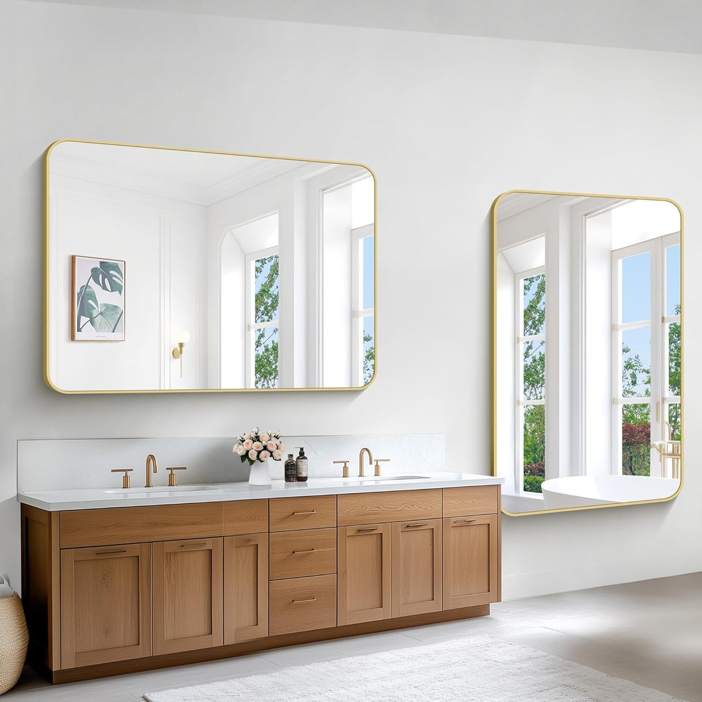 Gold Bathroom Mirror,55x36 inch Wall Mirror for Bathroom Wall Mounted,Round Rectangle Mirror for Bathroom Over Sink,Modern Frame for Home Decor Living Room,Bedroom Entryway,Horizontal/Vertical