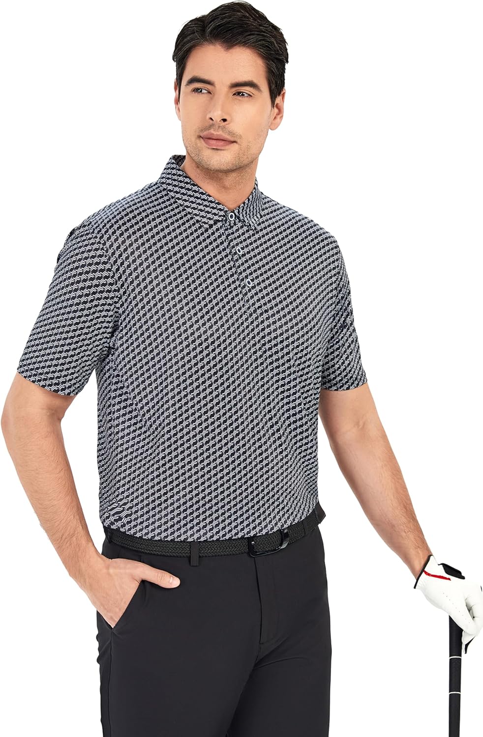 SAMERM Golf Shirts for Men Super Stretch Jacquard Dry Fit Golf Polo Moisture Wicking Short Sleeve Polo Shirts for Men