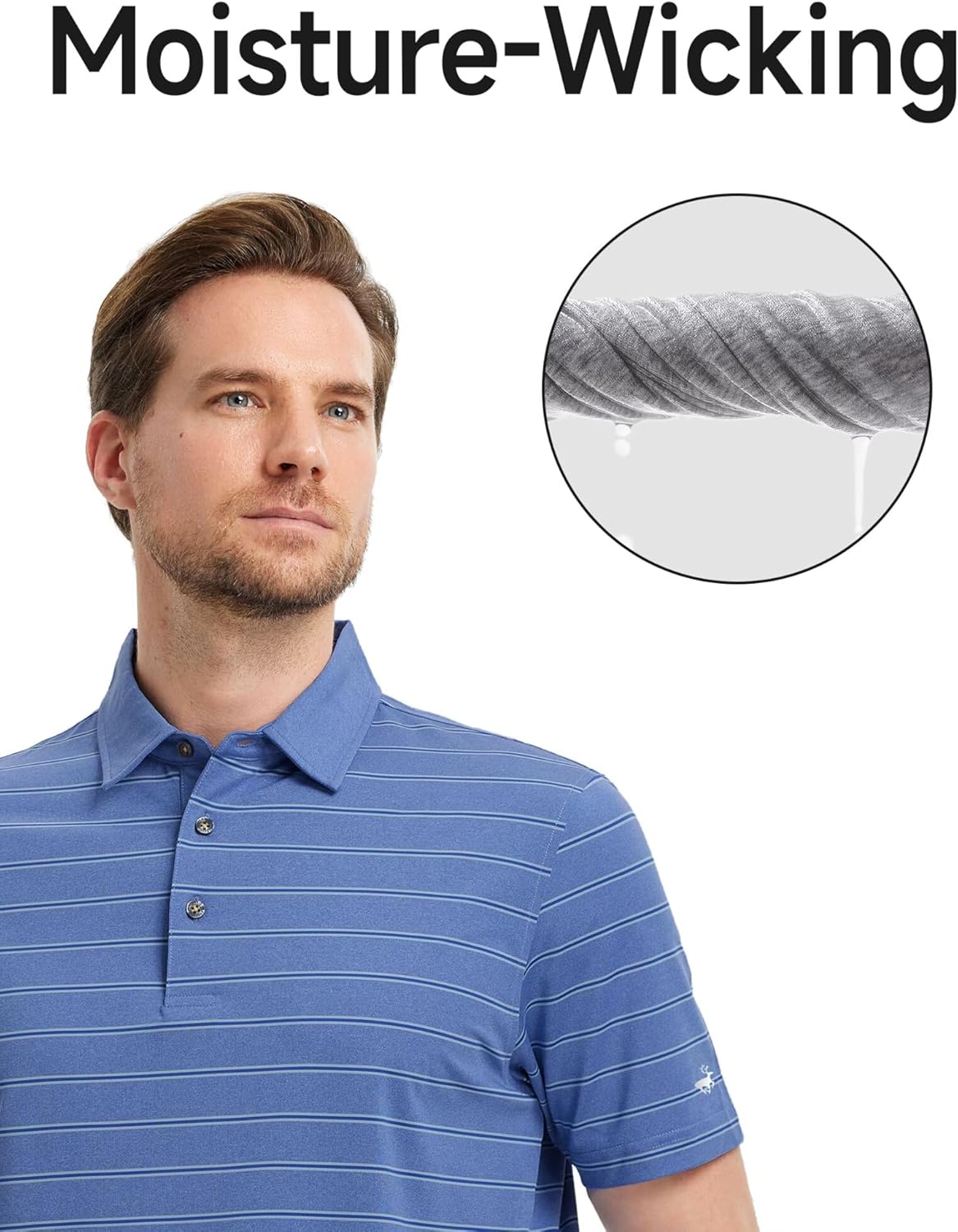 Rouen Polo Shirts for Men Dry Fit Performance Heather Stripe Golf Polo Moisture Wicking Lightweight Breathable Golf Shirts