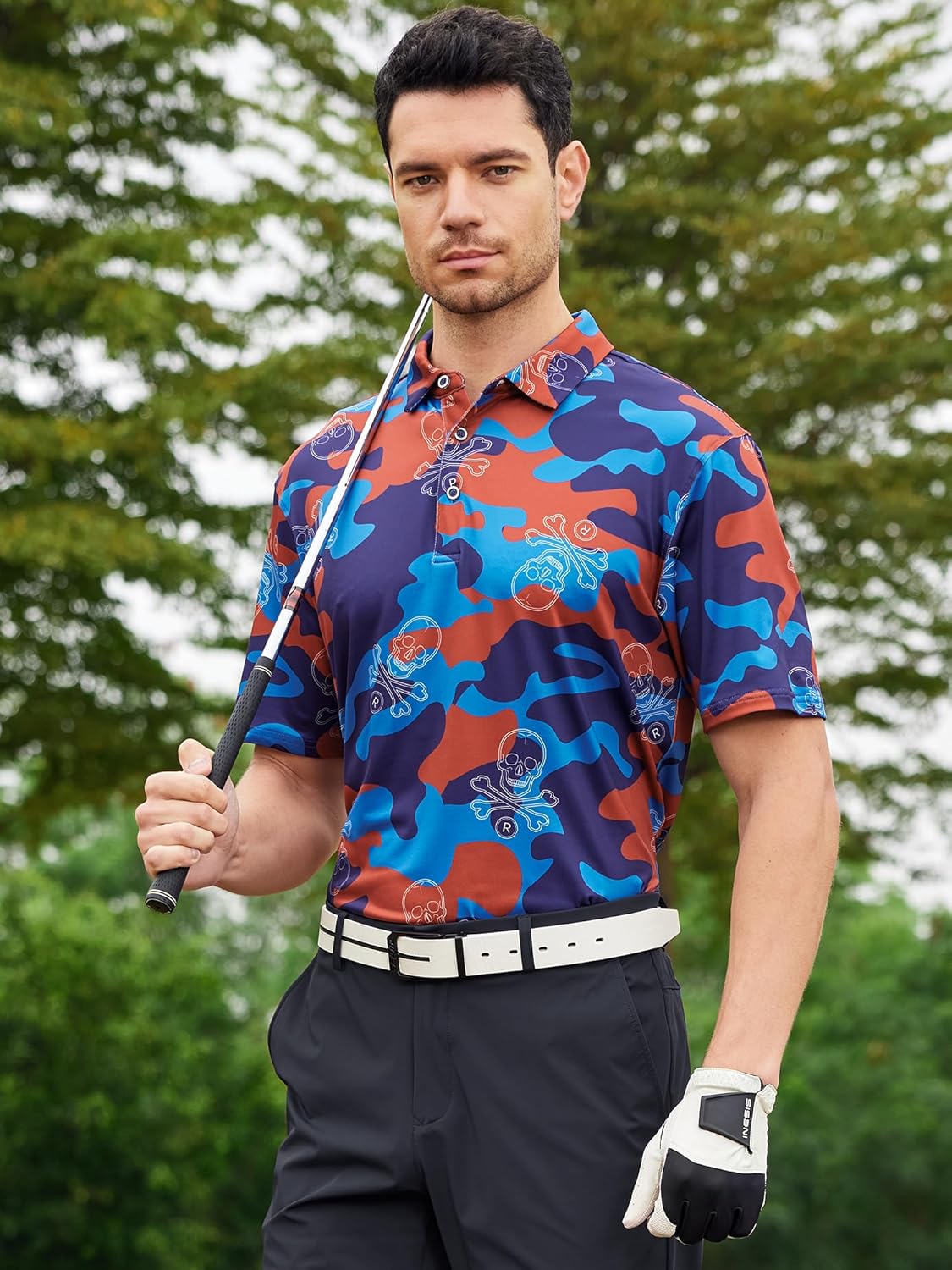 SAMERM Golf Shirts for Men Super Stretch Jacquard Dry Fit Golf Polo Moisture Wicking Short Sleeve Polo Shirts for Men