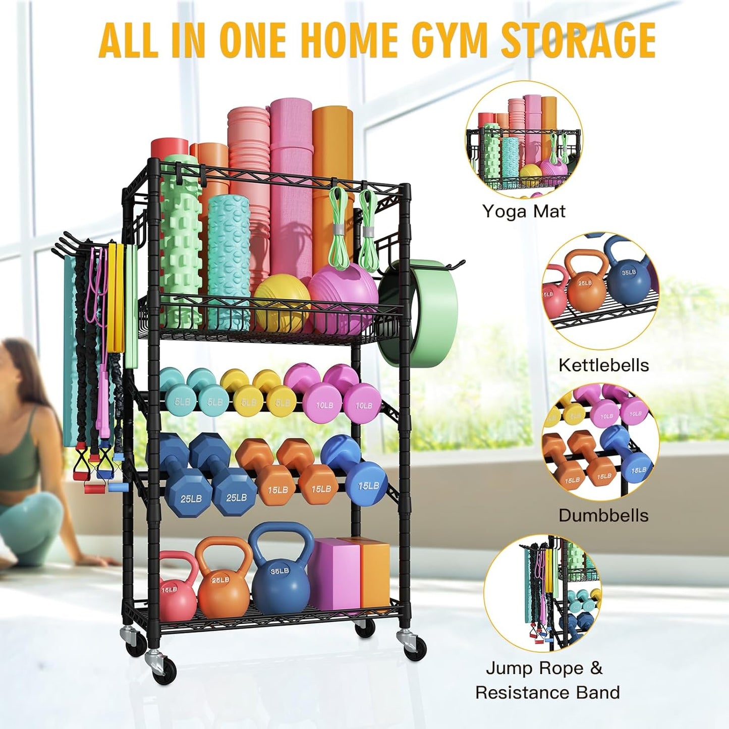 S3 Dumbbells Rack Storage Rack, Portable Home Gym Storage, Yoga Mat Storage, and Weight Rack Organizers for Gym Studio