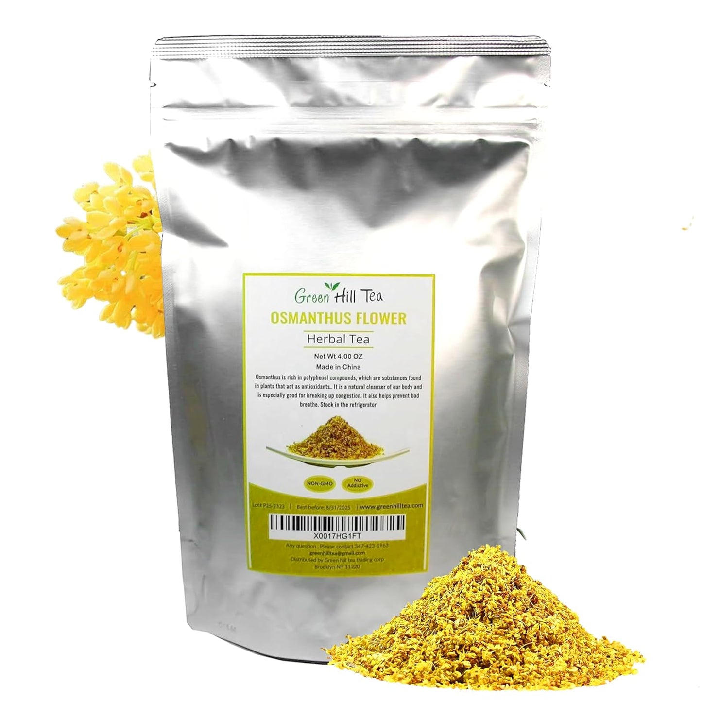 Green Hill Tea Osmanthus Flower Dried – Premium– Fragrant Osmanthus Dried Flowers -Loose Leaf Osmanthus Tea – 100% Pure, Natural, Non-GMO – Great for Brewing, Baking & Infusions 4 OZ