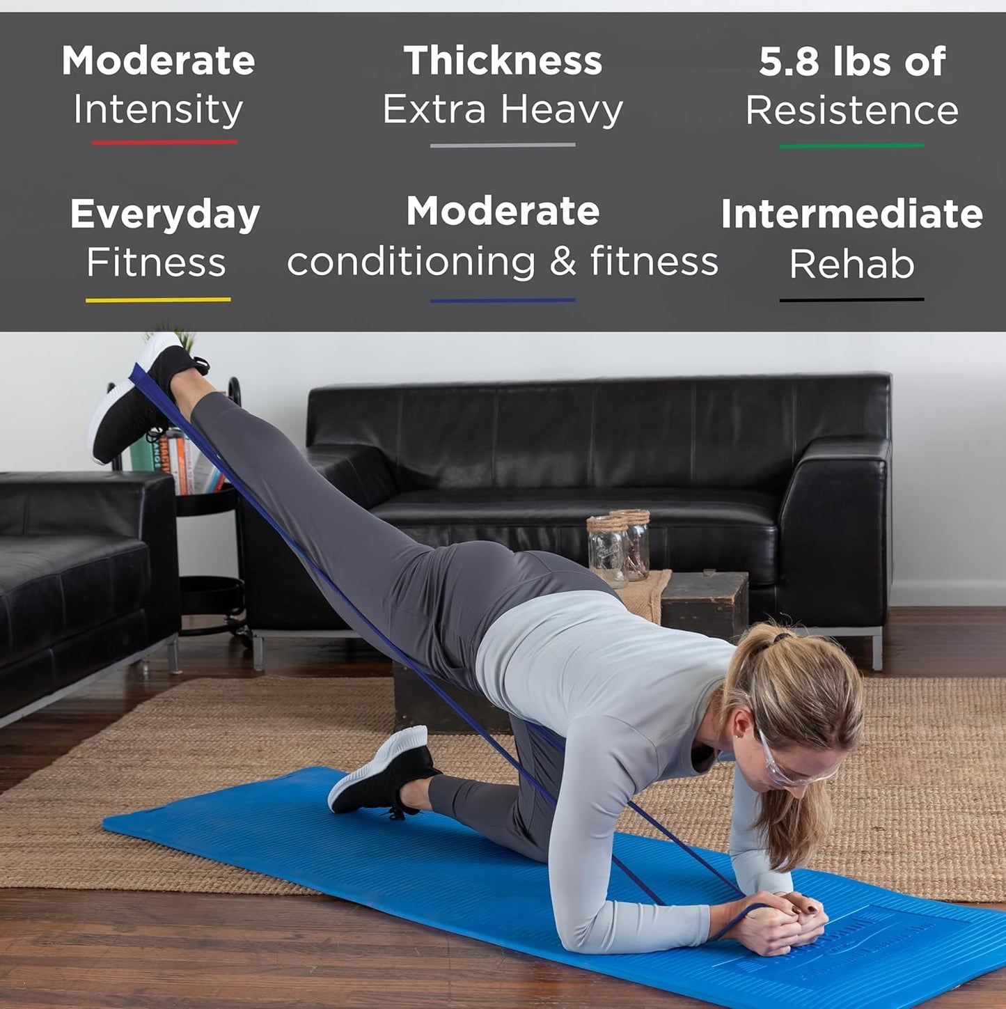 THERABAND Resistance Bands Set, Professional Elastic Band For Upper & Lower Body Exercise, Strength Training without Weights, Physical Therapy, & Pilates, Blue & Black & Silver, Advanced