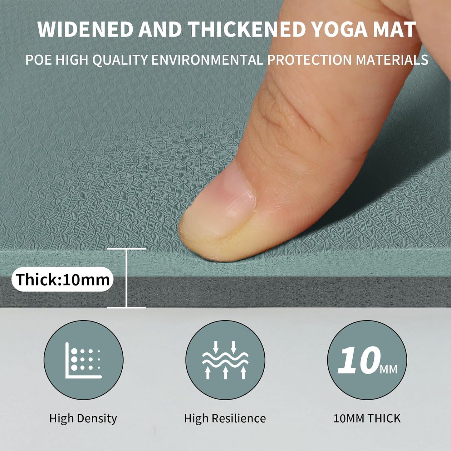 10mm Large Yoga Mat (6'x 4') - Extra Long and Wide 72 x 48 x 0.4 inches, Non-Slip POE Fitness Mat, Eco-Friendly, Thick Wide Exercise Mat for Home Workouts,Ideal for Yoga and Pilates.