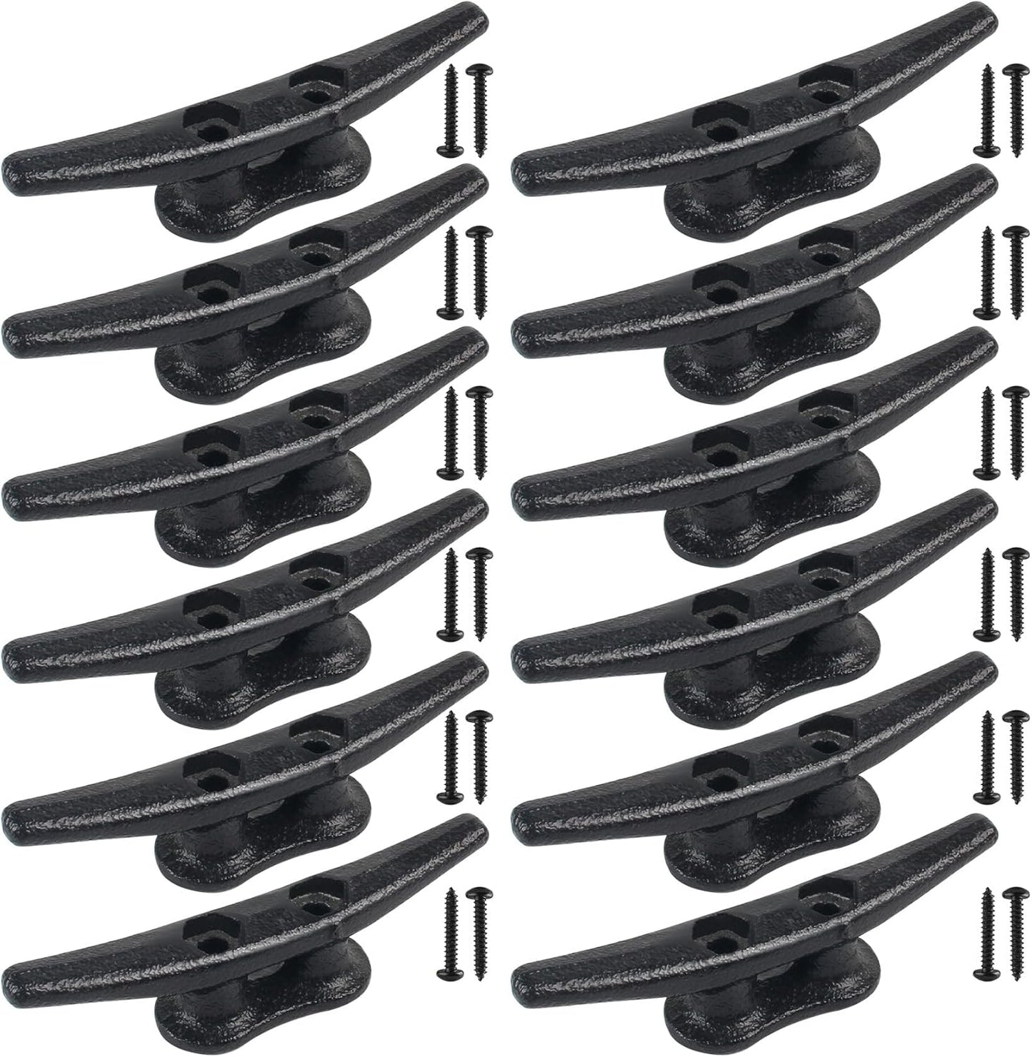 Boat Cleats 4Inch,Hot Dip Galvanized Cast Iron Dock Cleats,Electrophoretic Coated Black Dock Cleats,Rope Cleats Boat Dock Cleats for Marine Deck or Nautical Decor,Hardware Included (4/5/6/10/12Pack)