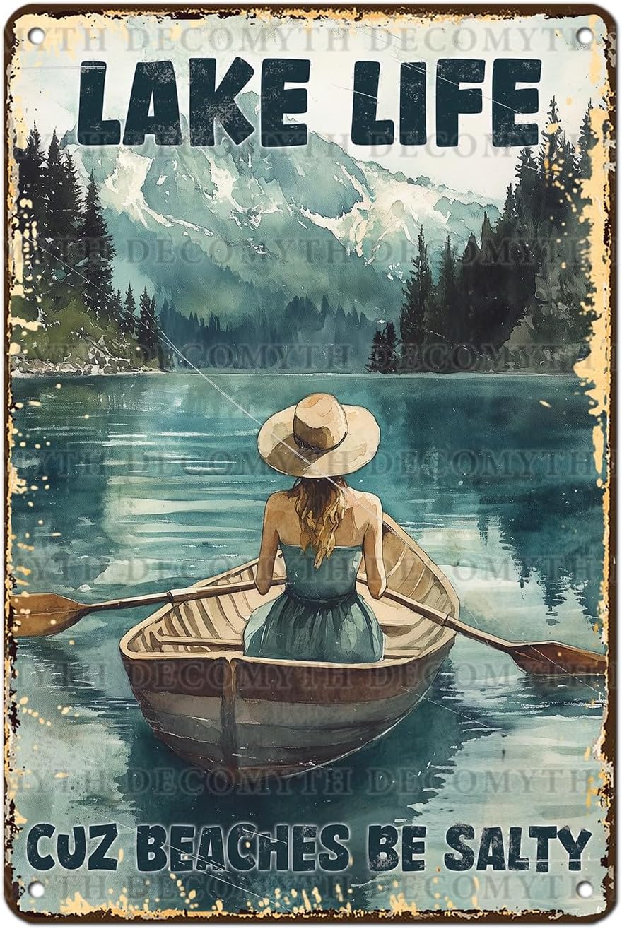Vintage Lakehouse Tin Sign Lake Life Cuz Beaches Be Salty Retro Wall Decor Nostalgic Art Funny Metal Poster Indoor Store Cafe Toilet Kitchen Garden Plaque Bar Pubs Man cave 12 * 8inch