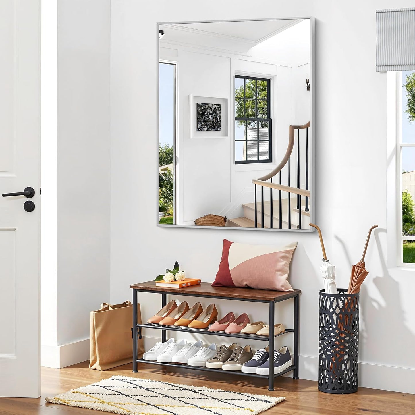 Silver Bathroom Mirror,36x48 inch Wall Mirror for Bathroom Wall Mounted,Large Rectangle Mirror for Bathroom Over Sink,Modern Metal Frame for Living Room,Bedroom Entryway,Horizontal/Vertical