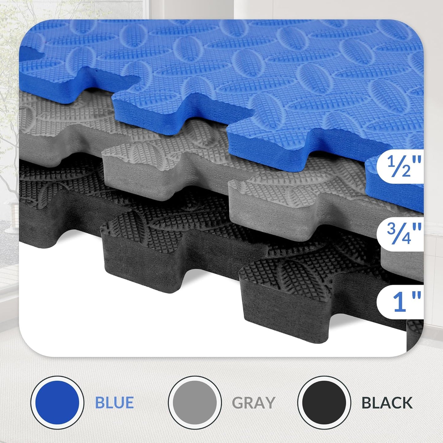 Puzzle Exercise Gym Flooring Mat, 1" Thick High-Density EVA Interlocking Tiles Workout Mat for Home Gym, Fitness Equipment, MMA, Gymnastics, 6-Piece Shock-Absorbing Exercise Mat (24 Sq Ft)
