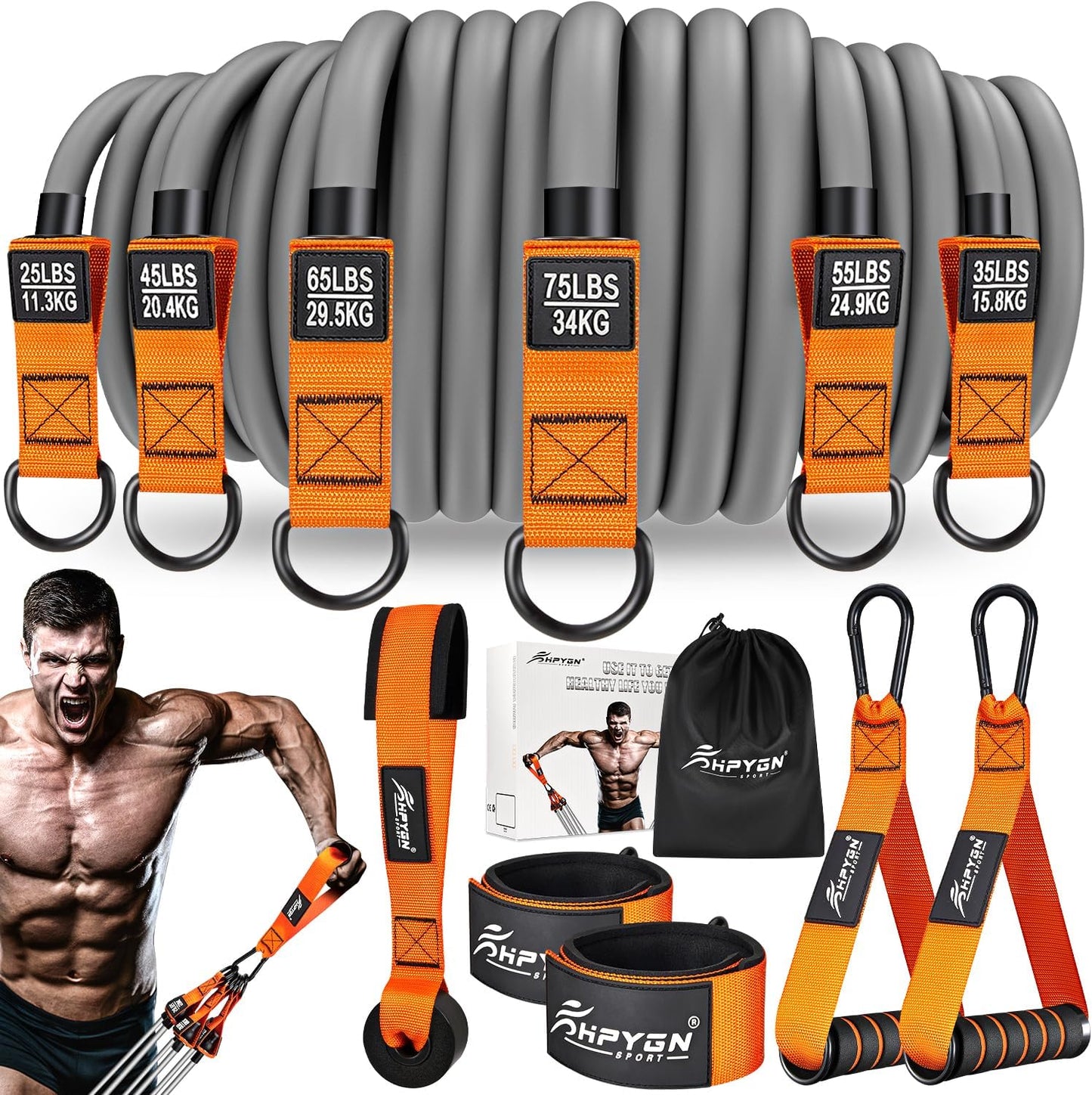 HPYGN Resistance Bands, Heavy Exercise Bands with Handles, Fitness Bands for Working Out, Workout Bands for Men, Weight Bands Set for Muscle Training, Strength, Slim, Yoga, Home Gym Equipment
