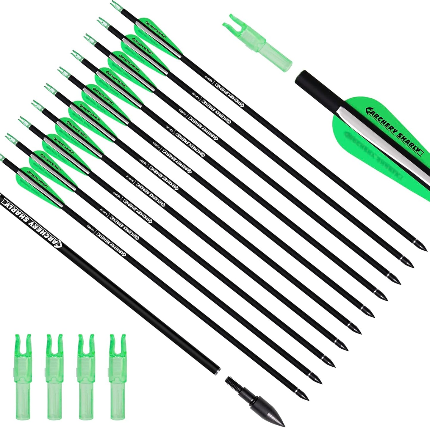 30Inch Carbon Hunting Arrow Targeting Practice Arrows with Removable Tips and Adjustable Nocks for Compound & Recurve Bow (Pack of 12)