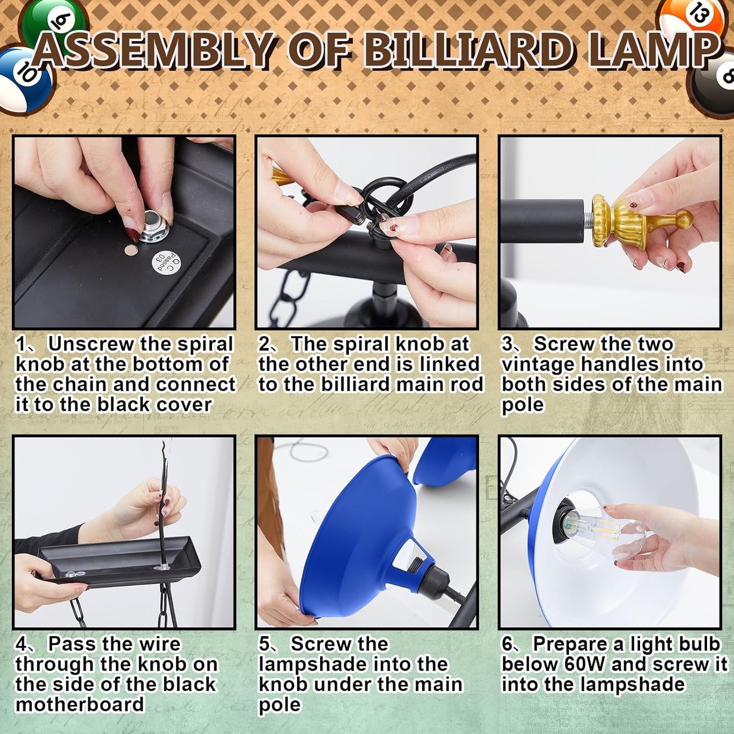 3 Lights Adjustable Pool Table Lights for 7'-8' Billiard Light Hanging Pool Table Light Fixture Lighting Pendant Lamp with Metal Shades for Game Rooms, Bulb Not Included (Royal Blue)