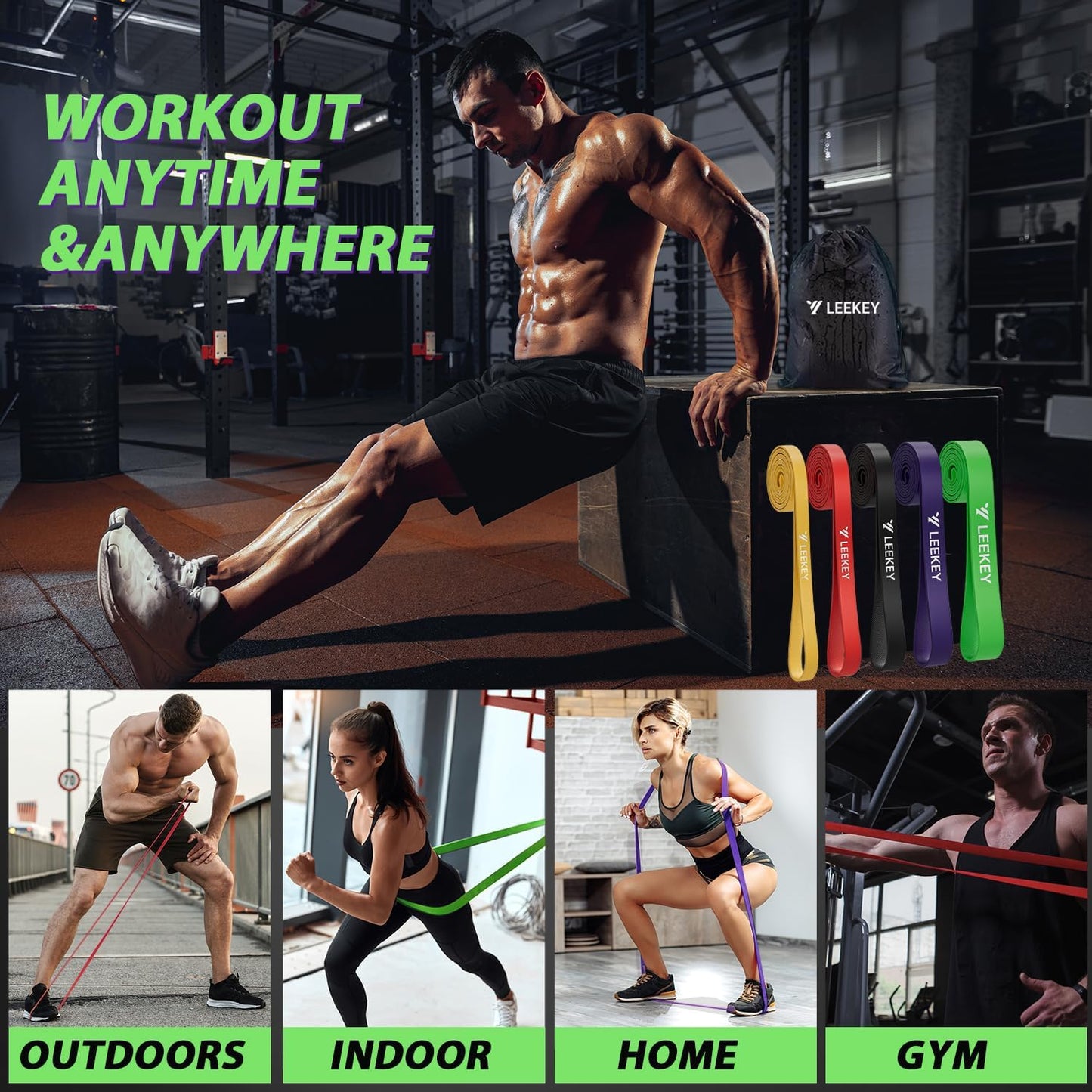 LEEKEY Resistance Bands Set for Pull-Up Assistance & Full-Body Training, Multi-Level Exercise Bands with Bag for Home Workouts, Physical Therapy, Strength Training (Men/Women)