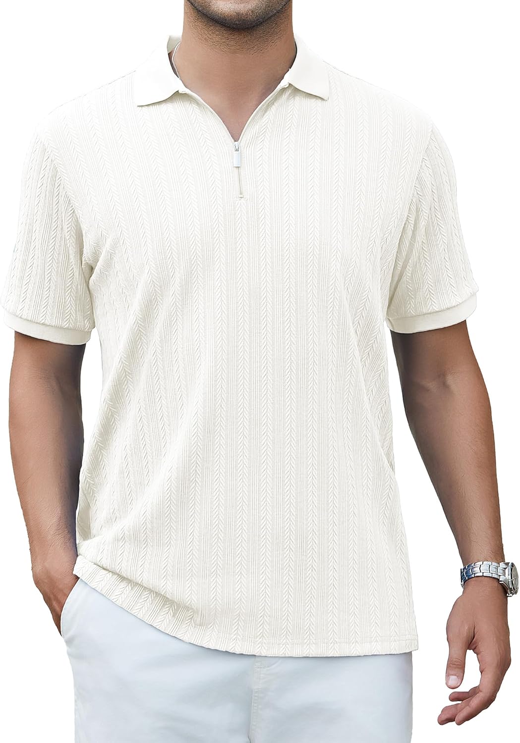 Esabel.C Golf Shirts for Men Dry Fit Performance Short Sleeve Print Moisture Wicking Collared Shirt