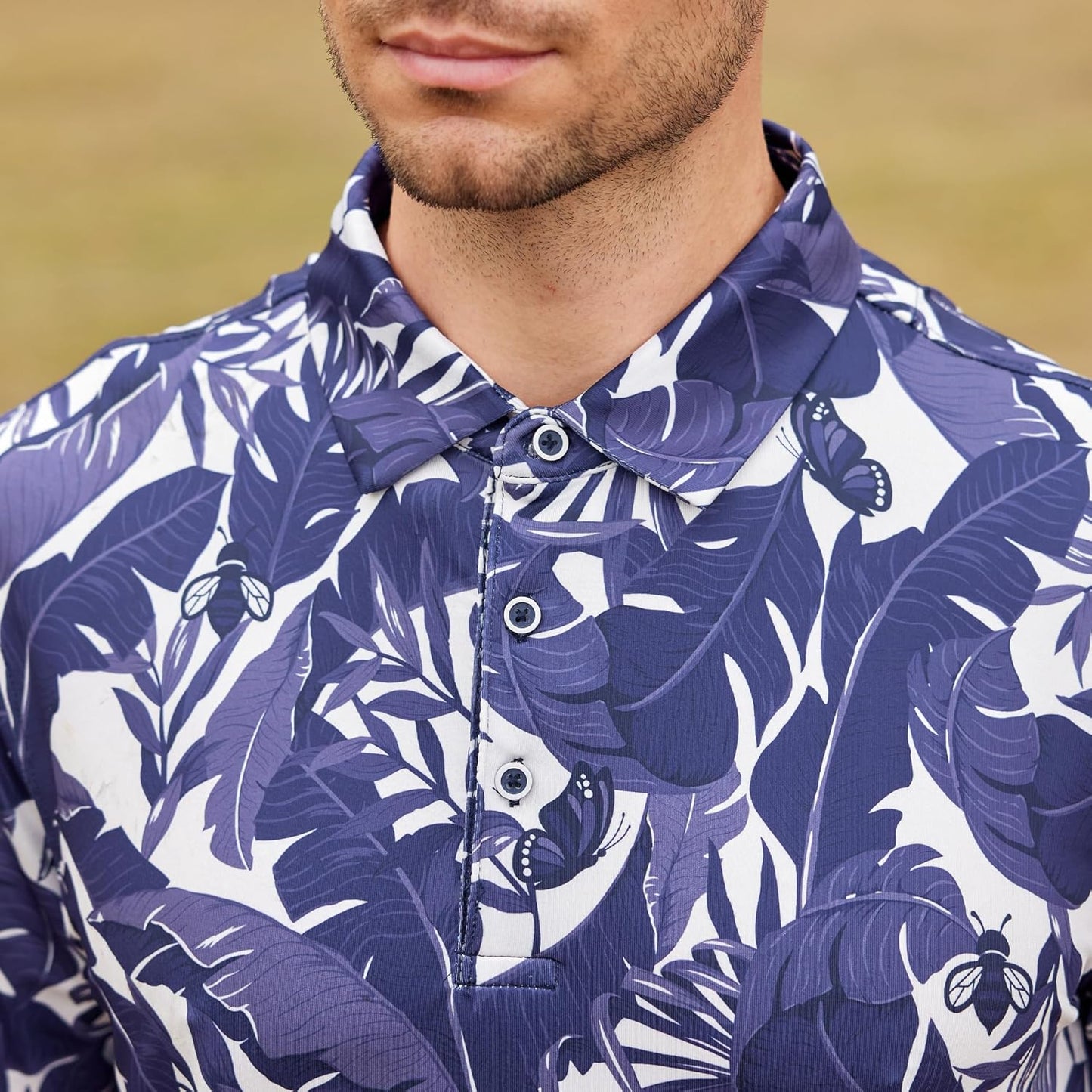 SAMERM Golf Shirts for Men Super Stretch Jacquard Dry Fit Golf Polo Moisture Wicking Short Sleeve Polo Shirts for Men