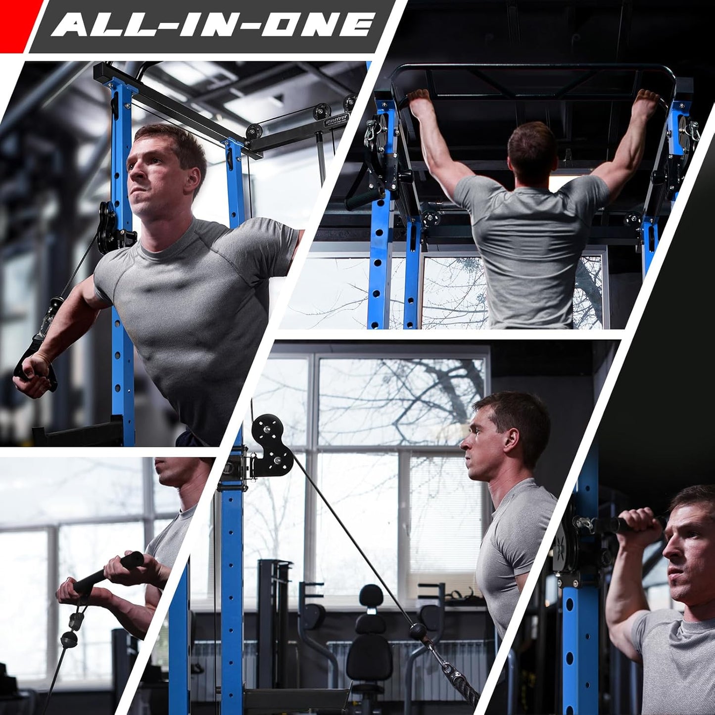 RitFit Power Cage with Optional LAT PullDown/Cable Crossover, 1000LB Squat Rack for Home & Garage Gym, with Weight Storage Rack and More Training Attachments, ASTM-Certified