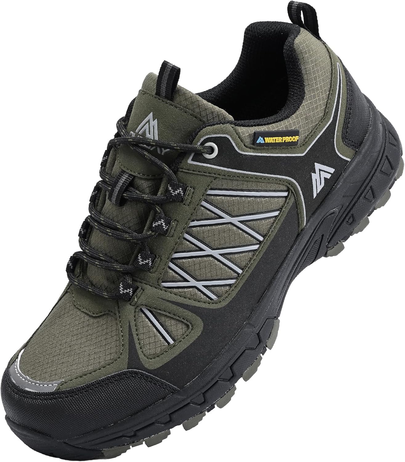 Queday Men's Waterproof Hiking Shoes Lightweight Anti Slip Outdoor Ankle Boots Breathable Hike Trekking Trails Shoe