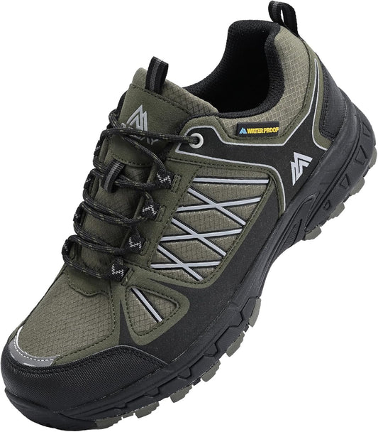 Queday Men's Waterproof Hiking Shoes Lightweight Anti Slip Outdoor Ankle Boots Breathable Hike Trekking Trails Shoe