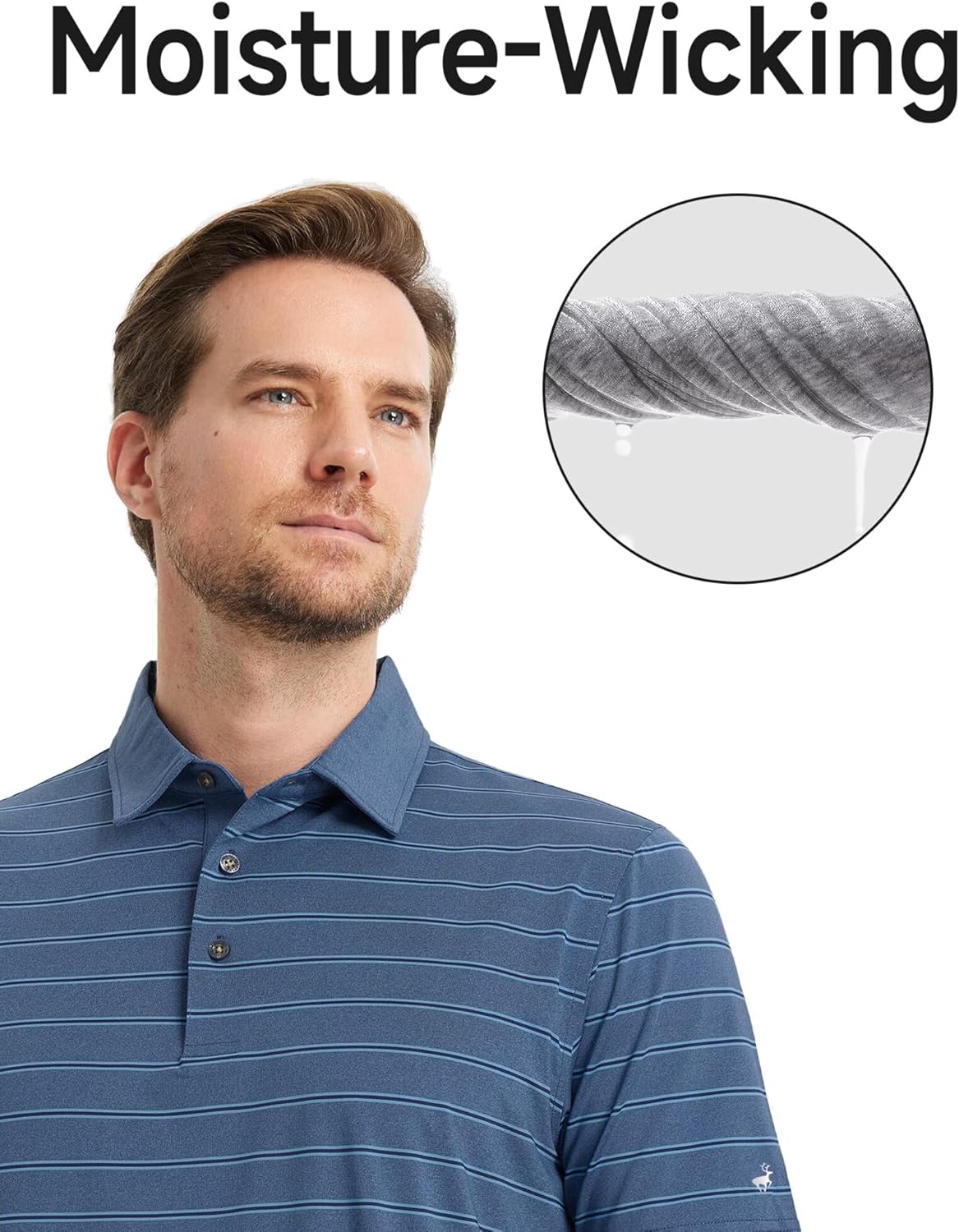 Rouen Polo Shirts for Men Dry Fit Performance Heather Stripe Golf Polo Moisture Wicking Lightweight Breathable Golf Shirts