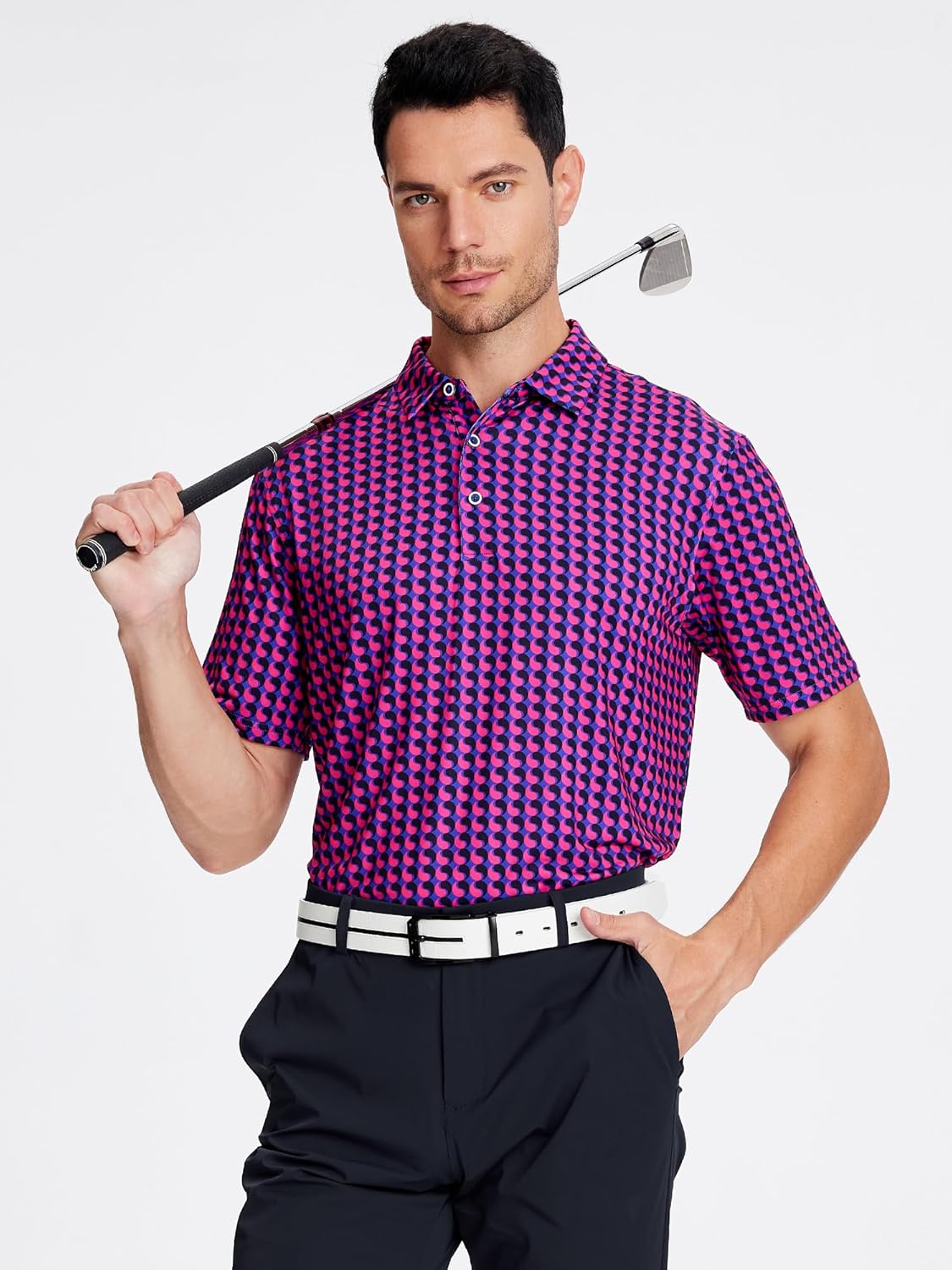 SAMERM Golf Shirts for Men Super Stretch Jacquard Dry Fit Golf Polo Moisture Wicking Short Sleeve Polo Shirts for Men