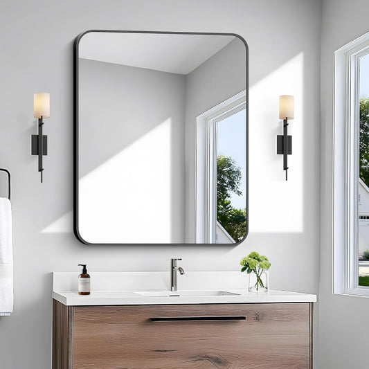 30x36 inch Bathroom Mirror,Black Rectangle Mirror,Wall Mounted Bathroom Frame Vanity Mirror with Round Corner for Bedroom Living Room, Entryway Hangs Horizontal or Vertical