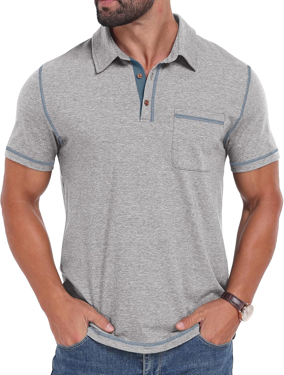 Sailwind Men's Short Sleeve Polo Shirts Casual Summer Classic Collared Golf Shirt with Pocket