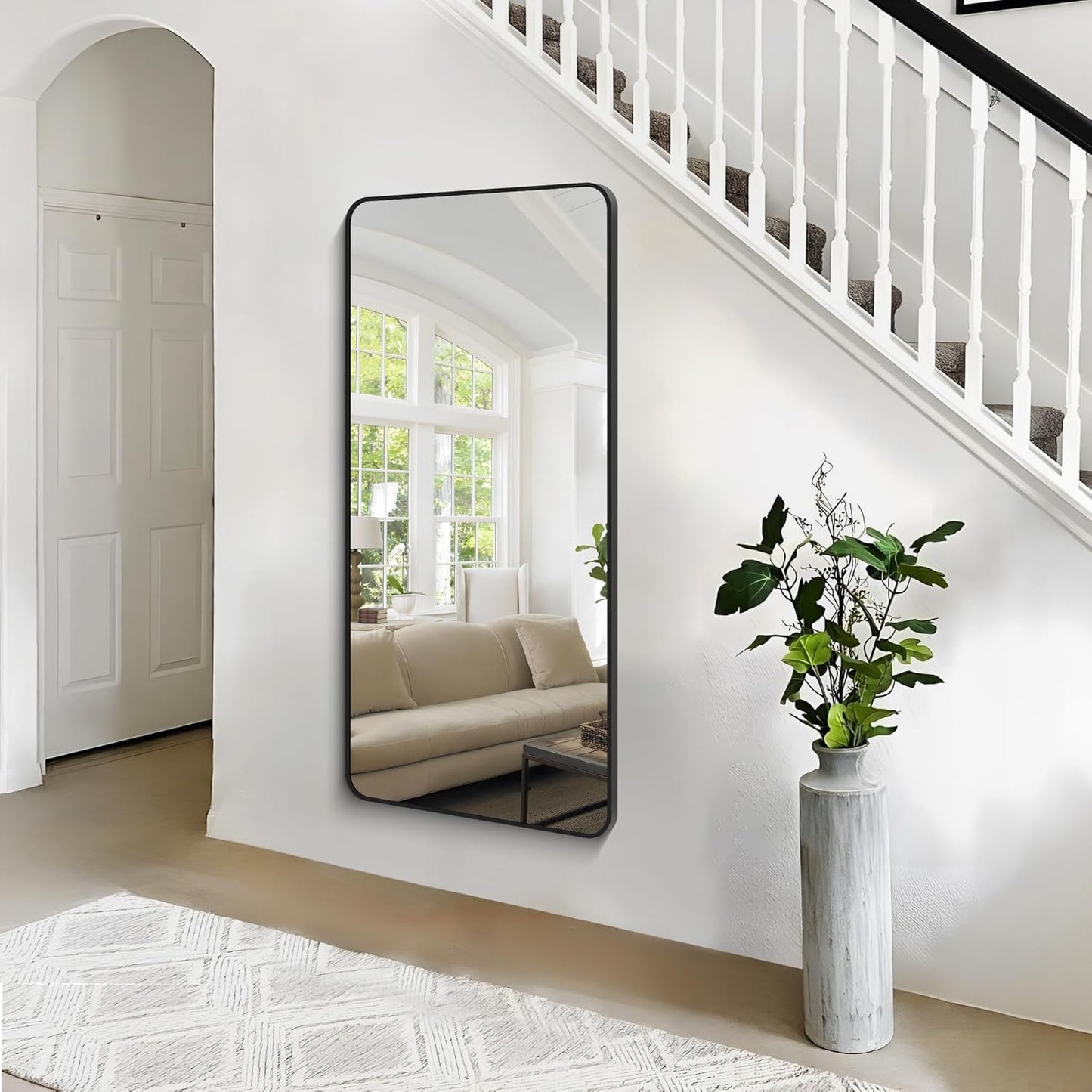 30x60 inch Bathroom Mirror,Black Rectangle Mirror,Wall Mounted Bathroom Frame Vanity Mirror with Round Corner for Bedroom Living Room, Entryway Hangs Horizontal or Vertical