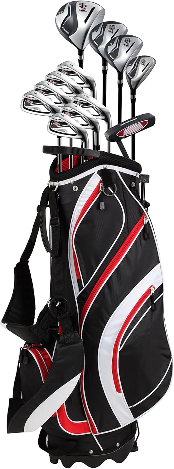 18 Piece Complete Men’s Golf Club Set with Titanium Driver, #3 & #5 Fairway Woods, #4 Hybrid, 5-SW Irons, Putter, Stand Bag, 4 H/C's, Men’s Golf Clubs Full Set Right Handed