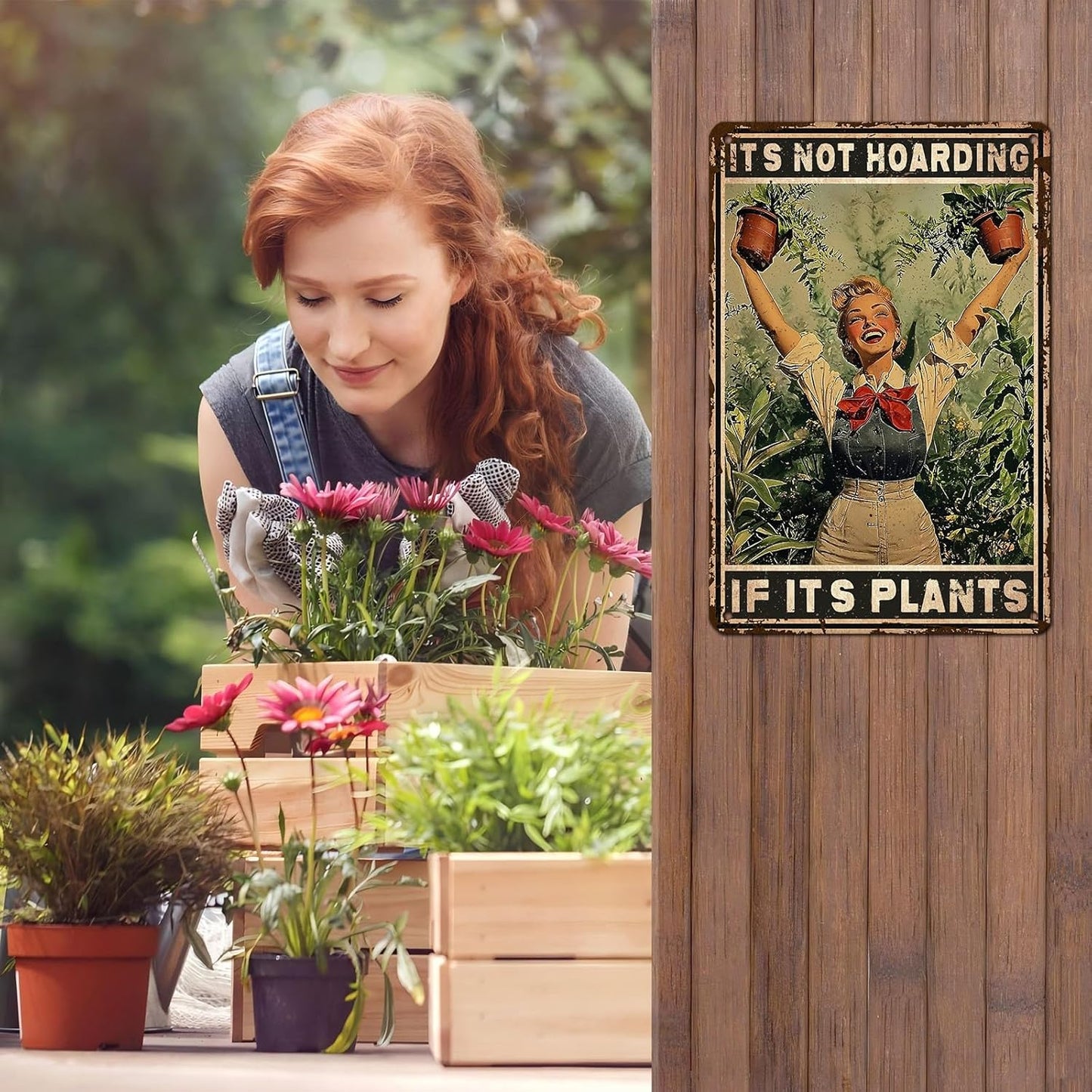 Retro Garden Metal Sign It's Not Hoarding If It's Plants Vintage Gardening Decor Metal Plaque for Parlor Yard Oasis Backyard Patio Greenhouse Decoration 12 * 8inch