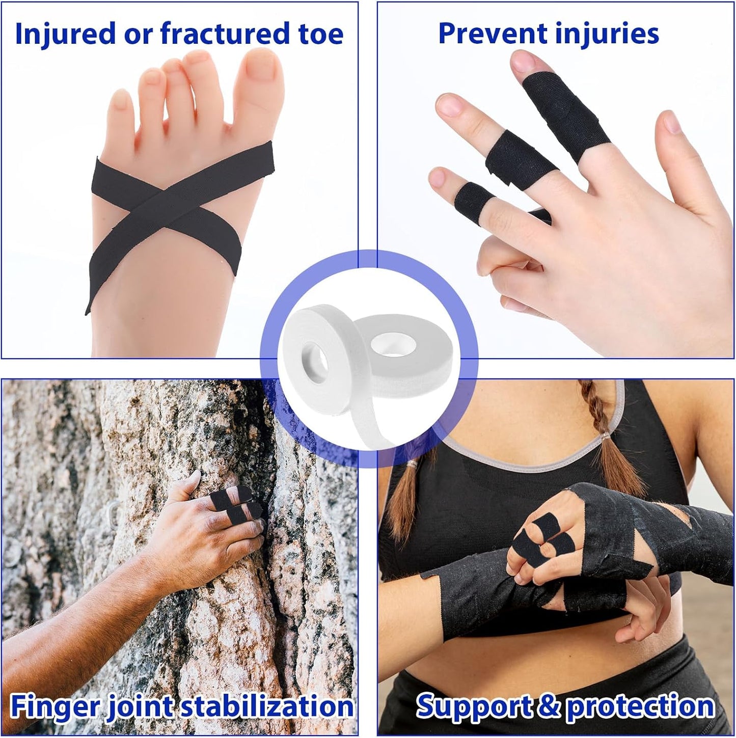 2 Rolls Finger Tape, Extra Strong Adhesive 0.6-Inch x 32-feet Athletic Tape for Fingers, Hands, & Toes, Rock Climbing Tape, Skin-Friendly Sports Tape for Outdoor Sports Climbing Football (Black)