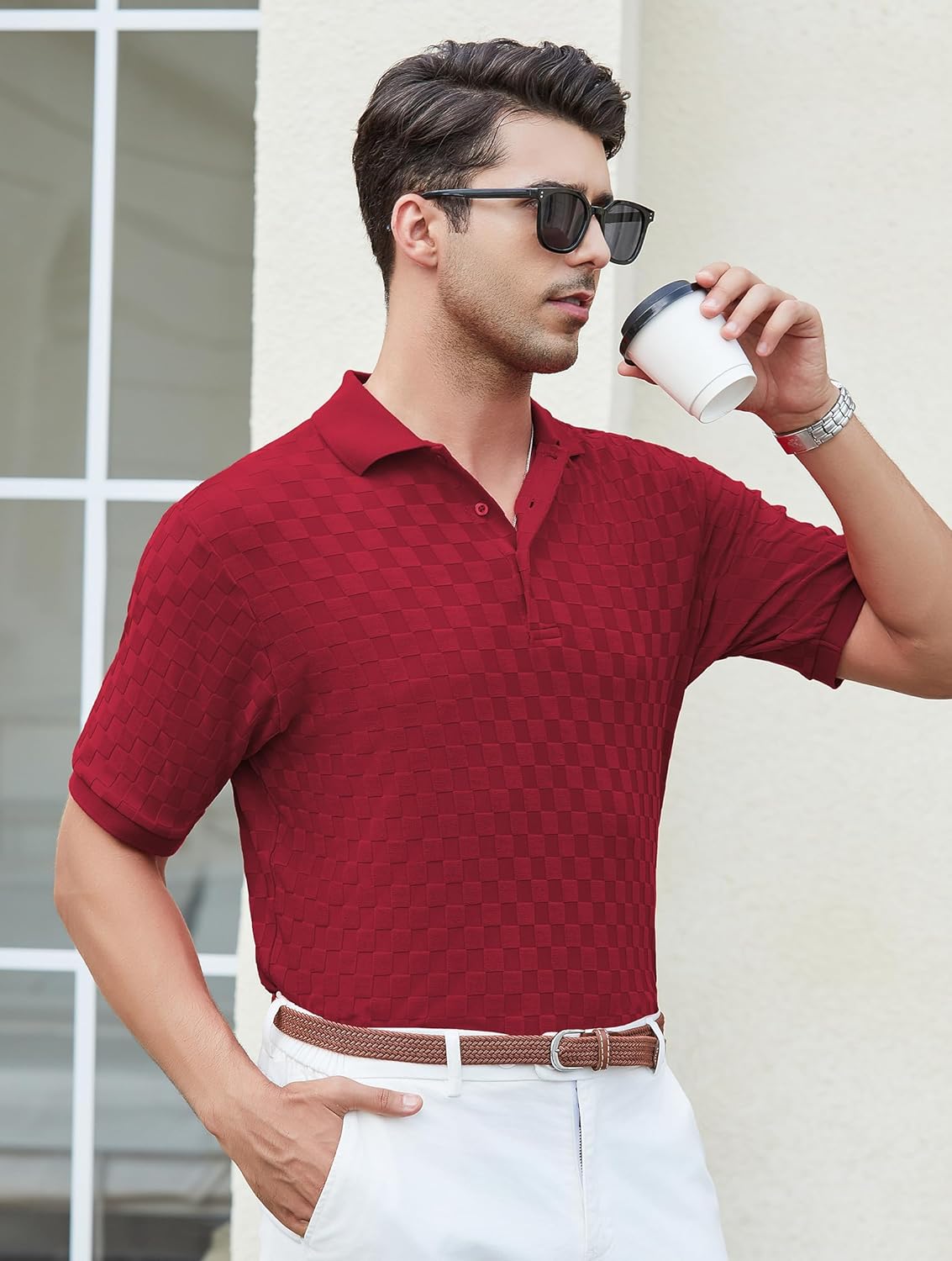 Esabel.C Golf Shirts for Men Dry Fit Performance Short Sleeve Print Moisture Wicking Collared Shirt