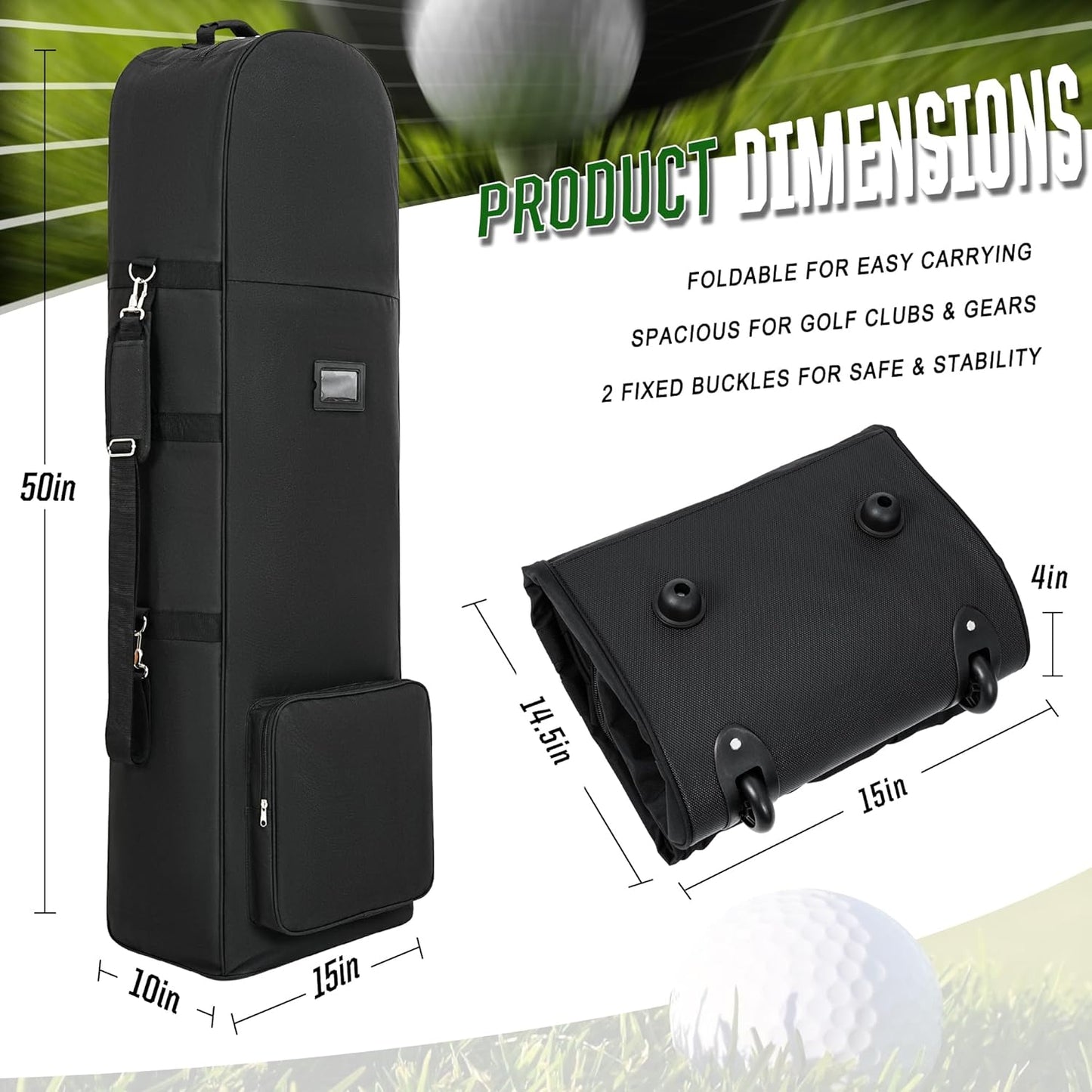 Golf Travel Bags for Airlines with Adjustable Support Rod and Detachable Shoulder Straps, Soft Foldable Golf Club Travel Covers, 900D Heavy Duty Oxford