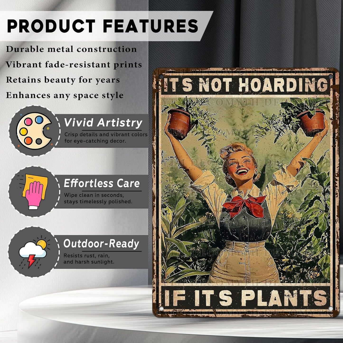 Retro Garden Metal Sign It's Not Hoarding If It's Plants Vintage Gardening Decor Metal Plaque for Parlor Yard Oasis Backyard Patio Greenhouse Decoration 12 * 16inch