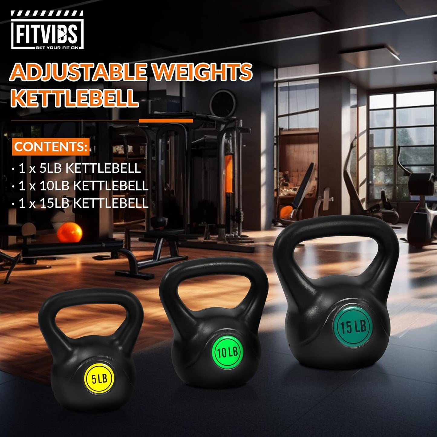 Wide Grip 3-Piece or 4-Piece Kettlebell Exercise Fitness Weight Set, Include 5 lbs, 10 lbs, 15 lbs and 20 lbs, Set of 3 or Set of 4