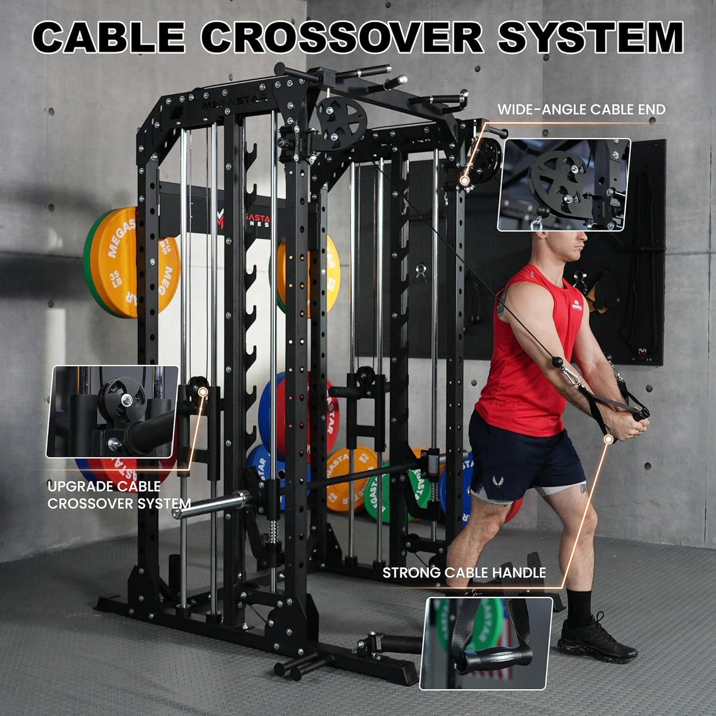 Smith Machine Home Gym with Aluminum Pulley Set - 2000lbs Capacity All-in-One Power Rack with Cable Crossover, Pull-Up Bar & Dip Station, Includes 18 Attachments, P107 Anvil