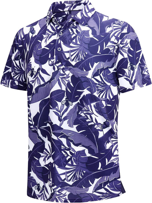 SAMERM Golf Shirts for Men Super Stretch Jacquard Dry Fit Golf Polo Moisture Wicking Short Sleeve Polo Shirts for Men