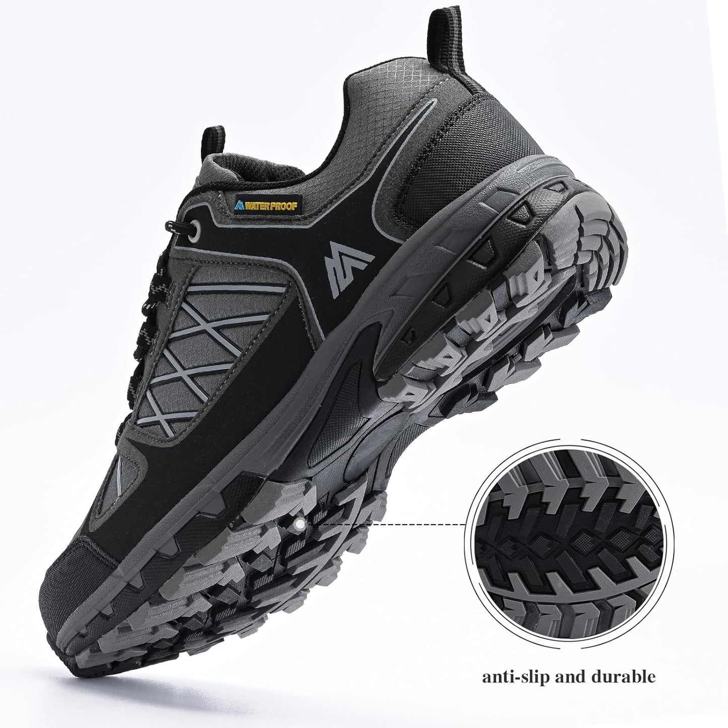 Queday Men's Waterproof Hiking Shoes Lightweight Anti Slip Outdoor Ankle Boots Breathable Hike Trekking Trails Shoe