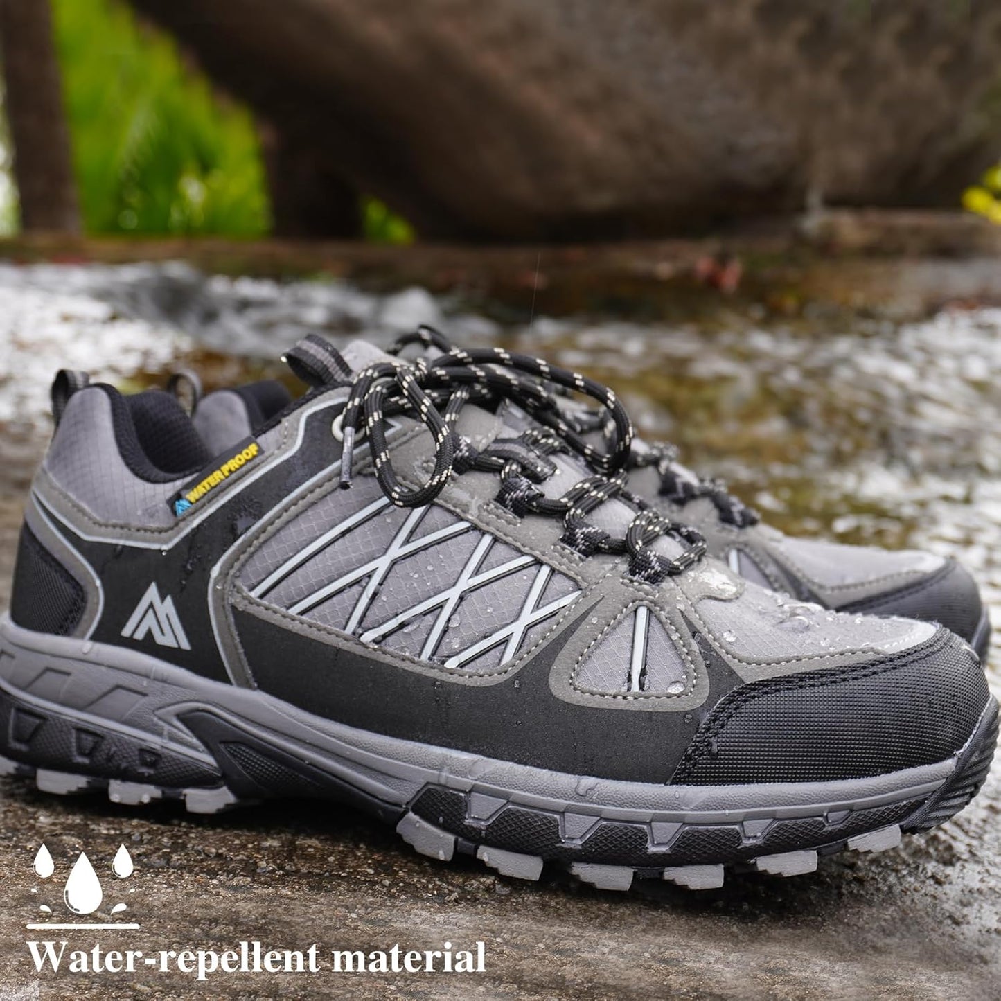 Queday Men's Waterproof Hiking Shoes Lightweight Anti Slip Outdoor Ankle Boots Breathable Hike Trekking Trails Shoe