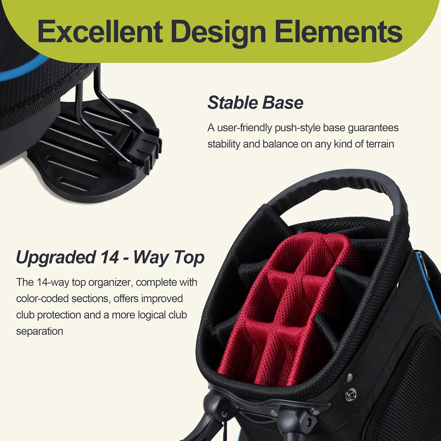 14 Way Golf Stand Bag, Golf Bags for Men with Stand, Top Dividers Ergonomic with 10 Pockets