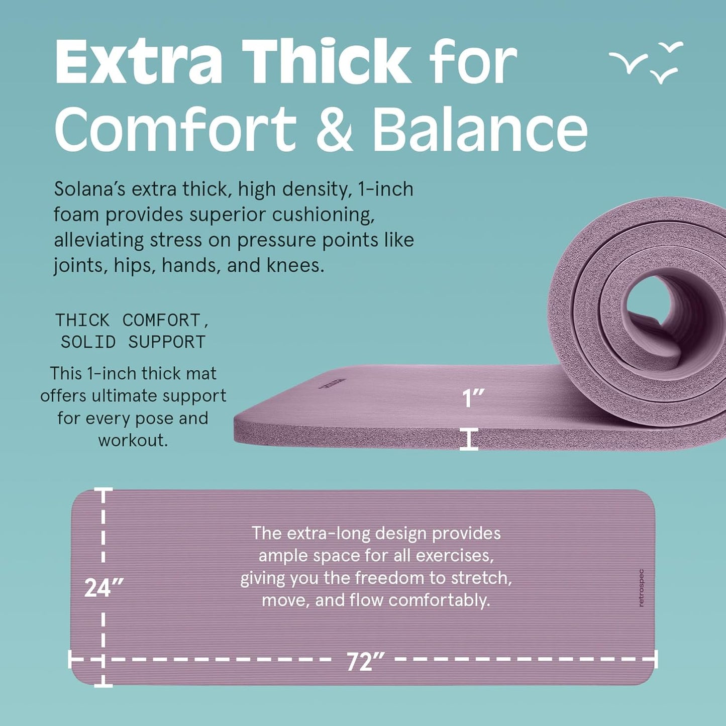 Retrospec Solana Yoga Mat 1" Thick With Nylon Carry Strap for Men & Women - Non Slip Exercise Mat for Home Yoga, Pilates, Stretching, Floor & Fitness Workouts