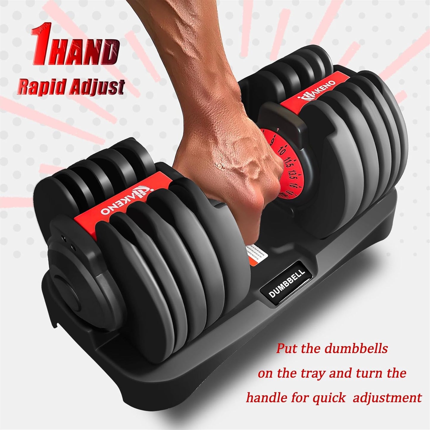 15 Weight in 1 Adjustable Dumbbell 53LB with Fast Automatic Adjustable and Weight Plate for Body Workout Home Gym （24kg/53lb）2pcs