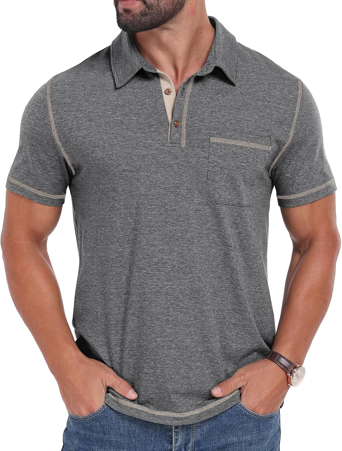 Sailwind Men's Short Sleeve Polo Shirts Casual Summer Classic Collared Golf Shirt with Pocket