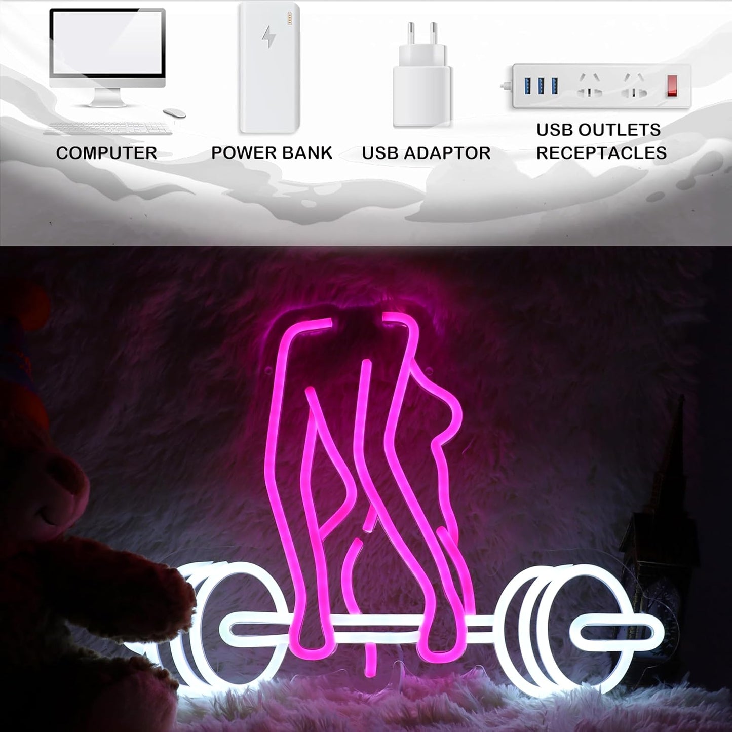 Neon Woman Barbell Neon Sign Dumbbell Lady Neon Light Barbell Light Sign Dimmable Weightlifting LED Neon Light for Home Gym Decor Bar Pub Lifting Wall Room Decor Man Cave Game Room 16.5"×12.4"