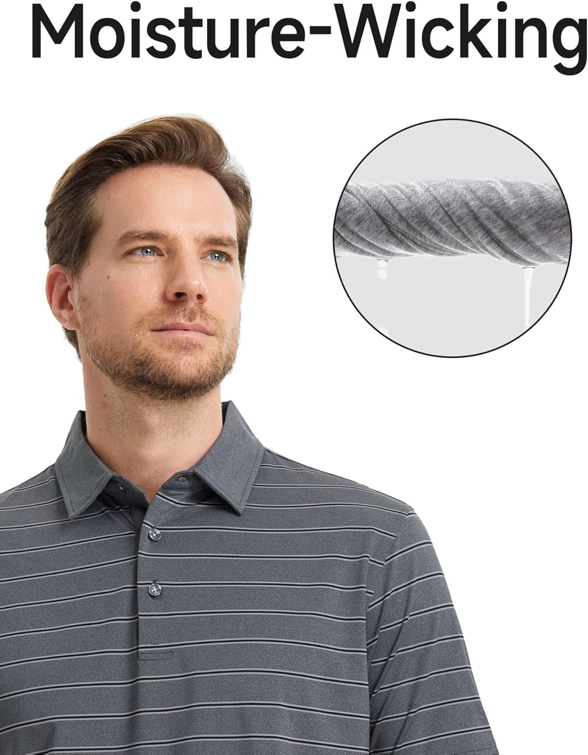 Rouen Polo Shirts for Men Dry Fit Performance Heather Stripe Golf Polo Moisture Wicking Lightweight Breathable Golf Shirts