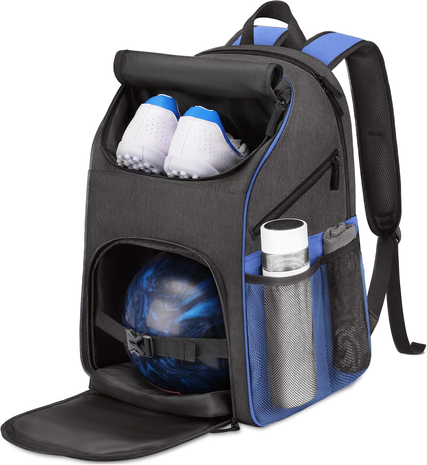 Bosynoy Bowling Backpack, Bowling Ball Bag Totes for Single Ball with Shoe Compartment & Foam Padded, Fits Shoes Up to US Mens Size 16, Grey