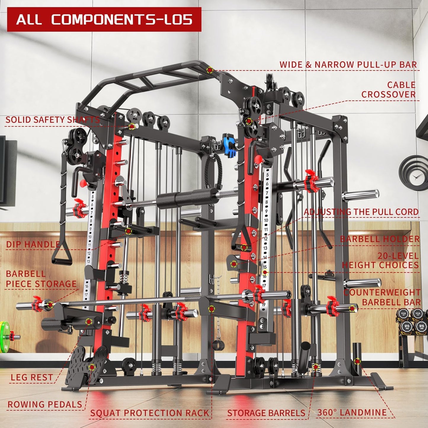Power Cage,1600lbs Multi-Function Power Rack with Adjustable Cable Crossover System and More Training Attachment, Weight Cage for Home Gym
